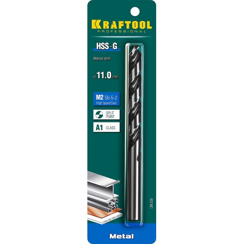 KRAFTOOL HSS-G, 11.0 х 142 мм, сталь P6M5, сверло по металлу (29651-11)