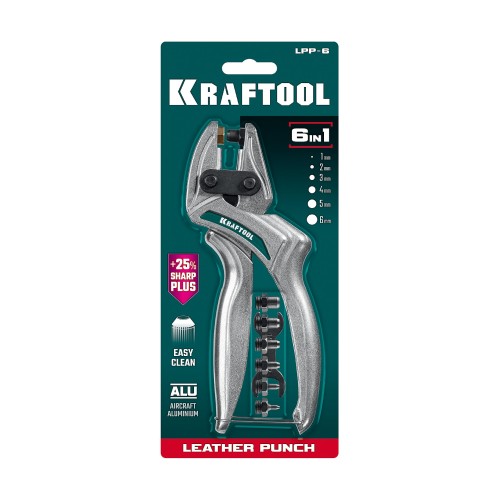 KRAFTOOL LPP-6 с набором насадок 1-6 мм, мощный дырокол для кожи (22952)