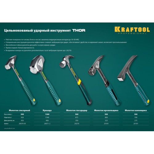 KRAFTOOL Thor, 600 г, цельнокованый молоток каменщика (20191)