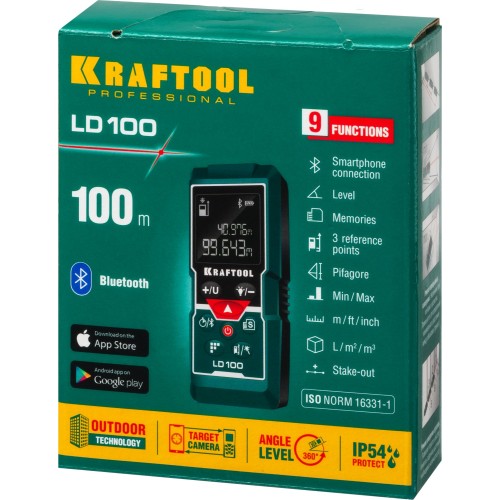 KRAFTOOL LD-100, 5 см - 100 м, лазерный дальномер (34765) KRAFTOOL LD-100, 5 см - 100 м, лазерный дальномер (34765)