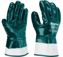 KRAFTOOL HYKRAFT Heavy Duty - особопрочные, XL (10), с крагой, нитриловое покрытие, высокая защита от нефтепродуктов, перчатки (11288-XL)