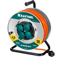 KRAFTOOL ПВС 3х2.5 30м 4000Вт IP44, Силовой удлинитель на стальной катушкеEXPERT (55089-30)