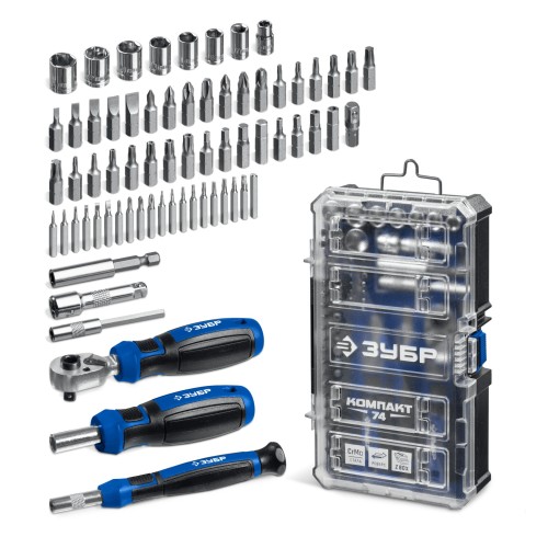 ЗУБР Компакт 74 предм., система стыковки Z-БОКС, универсальный набор инструмента, Профессионал (25283)