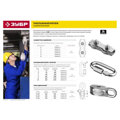 ЗУБР 8 мм, 2 шт, двойной зажим троса (304446-08)