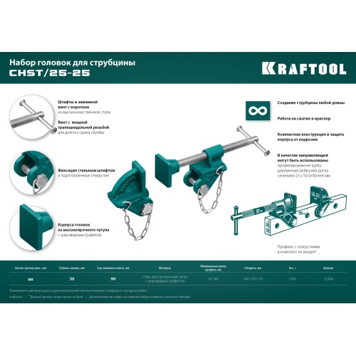 KRAFTOOL CHST/25-25, на профиль 25 х 50 мм, набор головок для струбцины (32304)