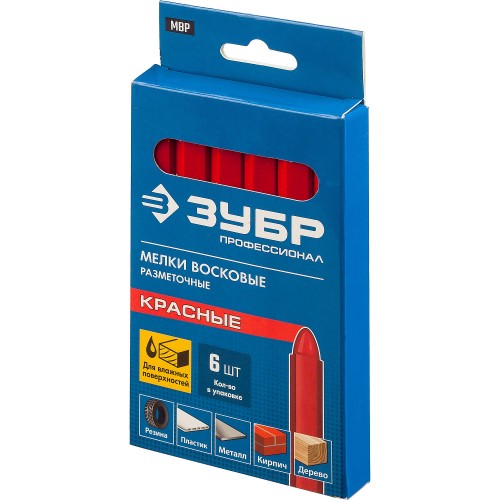 ЗУБР красные, 6 шт, разметочные восковые мелки (06330-3)