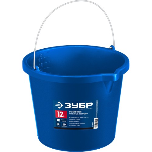 ЗУБР 12 л, первичный высокопрочный пластик, с носиком, усиленное строительное ведро, Профессионал (06091-12)
