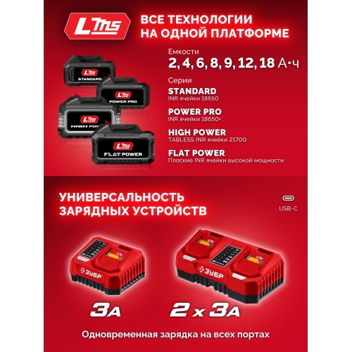 ЗУБР 20 В, 45 Н·м, 1 АКБ LMS (2 А·ч), бесщеточная ударная дрель-шуруповерт (ДБУ-45-21)