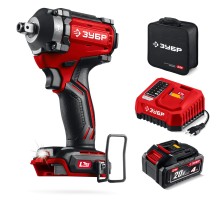 ЗУБР 20 В, 350 Н·м, 1 АКБ LMS (4 А·ч), бесщеточный ударный гайковерт, сумка (ГБУ-350-41)