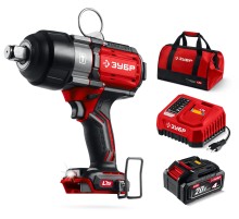 ЗУБР 20 В, 1000 Н·м, 1 АКБ LMS (4 А·ч), бесщеточный ударный гайковерт, сумка (ГБУ-1000-41)