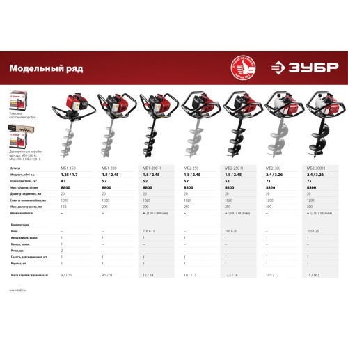 ЗУБР d 60 - 300 мм, 71 см3, 2 оператора, мотобур (бензобур) (МБ2-300)