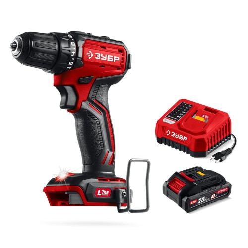 ЗУБР 20 В, 45 Н·м, 1 АКБ LMS (2 А·ч), бесщеточная дрель-шуруповерт (ДБ-45-21)