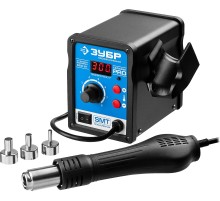 ЗУБР ПСТ-650, 650 Вт, 100 - 500°C,120 л/мин, 3 насадки, керамический нагреватель, цифровая термовоздушная паяльная станция, Профессионал (55350)