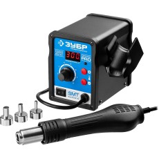 ЗУБР ПСТ-650, 650 Вт, 100 - 500°C,120 л/мин, 3 насадки, керамический нагреватель, цифровая термовоздушная паяльная станция, Профессионал (55350)