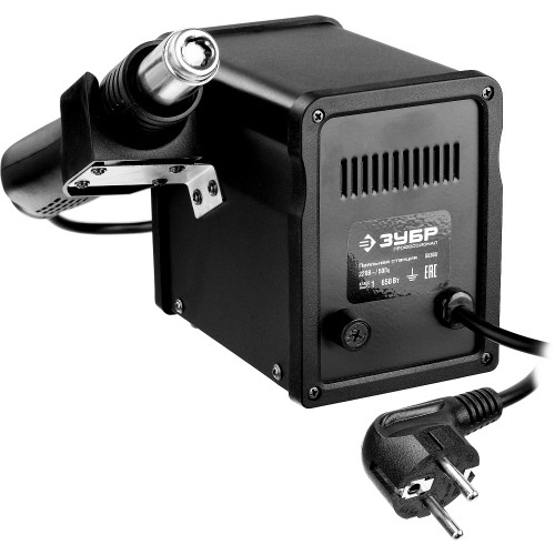 ЗУБР ПСТ-650, 650 Вт, 100 - 500°C,120 л/мин, 3 насадки, керамический нагреватель, цифровая термовоздушная паяльная станция, Профессионал (55350)