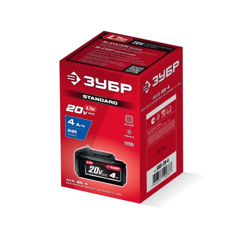 ЗУБР 20 В, 4.0 А·ч, аккумулятор LMS (АКБ-20-4)