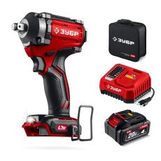 ЗУБР 20 В, 500 Н·м, 1 АКБ LMS (4 А·ч), бесщеточный ударный гайковерт, сумка (ГБУ-500-41)