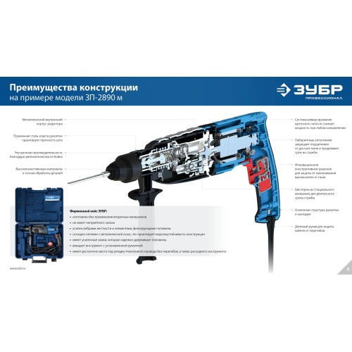 ЗУБР 28 мм, 900 Вт, перфоратор SDS Plus, мет. корпус, Профессионал (ЗП-2890 М)