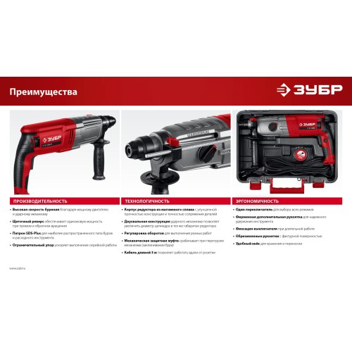 ЗУБР 32 мм, 1200 Вт, перфоратор SDS Plus, мет. корпус (П-32-1200 М)