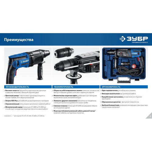 ЗУБР 28 мм, 850 Вт, перфоратор SDS Plus (П-28-850)