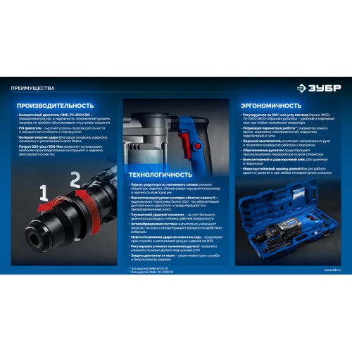 ЗУБР 8 Дж, 1200 Вт, АВТ, отбойный молоток SDS Plus, Профессионал (ЗММ-8-1200 ВК)