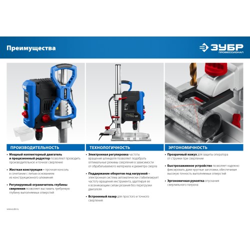 ЗУБР 800 Вт, 13 мм БЗП, вертикально - сверлильный станок, Профессионал (ВСС-П800)