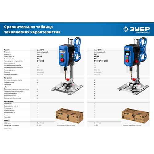ЗУБР 800 Вт, 13 мм БЗП, вертикально - сверлильный станок, Профессионал (ВСС-П800)