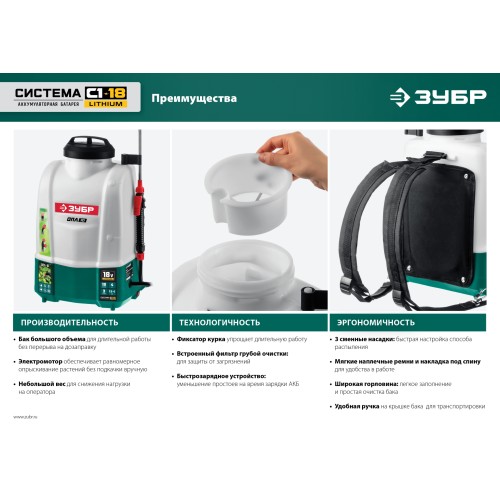 ЗУБР 10 л, аккумуляторный опрыскиватель (ОПЛ-10)