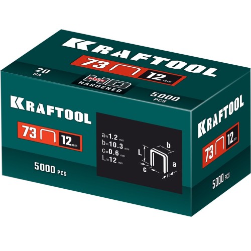 KRAFTOOL 12 мм, тип 73, 5000 шт, скобы для плайера (31773-12)