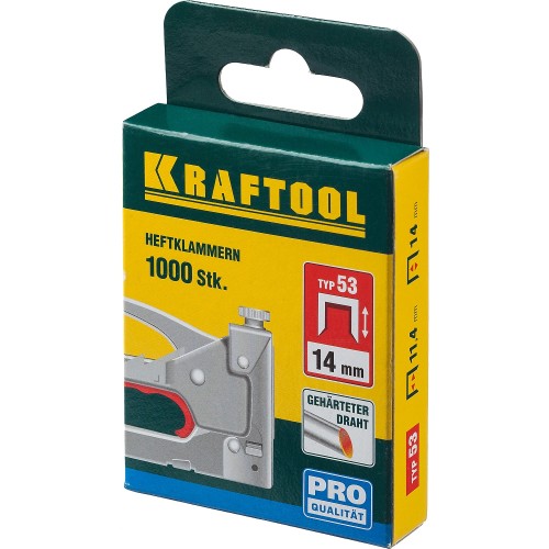 KRAFTOOL тип 53 (A/10/JT21) 14 мм, 1000 шт, калибр 23GA, скобы для степлера (31670-14)