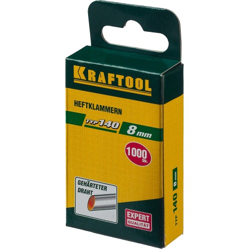 KRAFTOOL тип 140 (G/11/57) 8 мм, 1000 шт, калибр 20GA, скобы для степлера (31680-08)