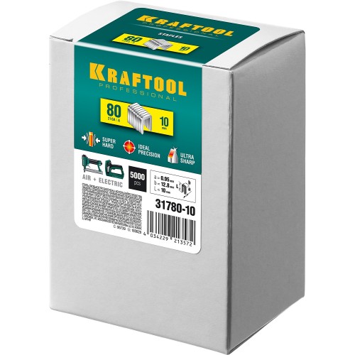 KRAFTOOL тип 21GA (80/Pr A/Senco AT) 10 мм, 5000 шт, скобы для степлера (31780-10)