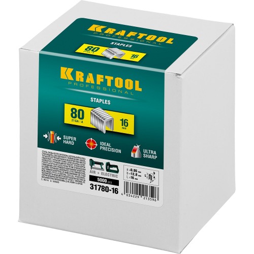 KRAFTOOL тип 21GA (80/Pr A/Senco AT) 16 мм, 5000 шт, скобы для степлера (31780-16)