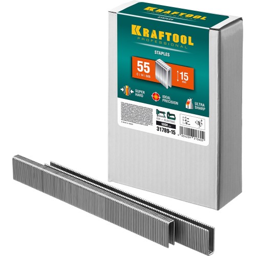 KRAFTOOL тип 18GA (55/90/C) 15 мм, 5000 шт, скобы для степлера (31789-15)