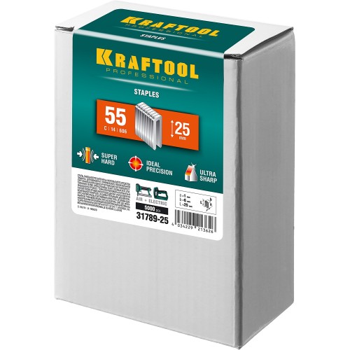 KRAFTOOL тип 18GA (55/90/C) 25 мм, 5000 шт, скобы для степлера (31789-25)