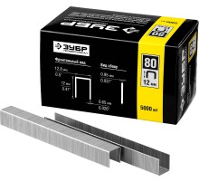 ЗУБР тип 21GA (80/Pr A/Senco AT) 12 мм, 5000 шт, скобы для степлера, Профессионал (31880-12)