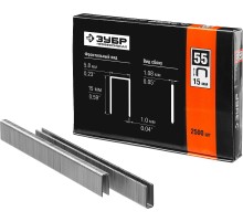 ЗУБР тип 18GA (55/90/C) 15 мм, 2500 шт, скобы для степлера, Профессионал (31855-15)