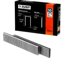 ЗУБР тип 18GA (55/90/C) 25 мм, 2500 шт, скобы для степлера, Профессионал (31855-25)