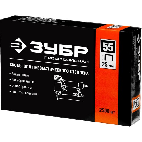 ЗУБР тип 18GA (55/90/C) 25 мм, 2500 шт, скобы для степлера, Профессионал (31855-25)