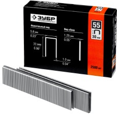 ЗУБР тип 18GA (55/90/C) 30 мм, 2500 шт, скобы для степлера, Профессионал (31855-30)