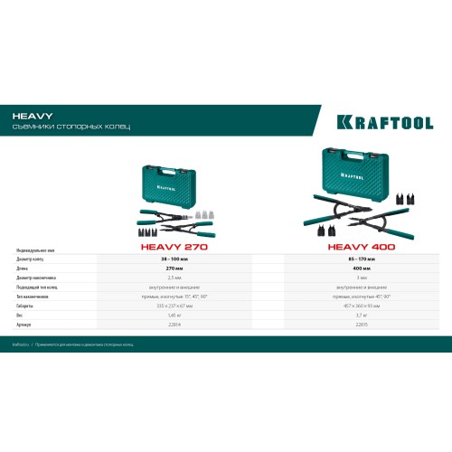 KRAFTOOL HEAVY 400 внешний/внутренний, съемник стопорных колец (22815)