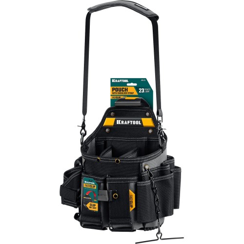 KRAFTOOL KPB-23 с быстросъёмным креплением FastClip, плечевой ремень, 23 кармана и петли, 290 х 310 мм, поясная сумка (38766)