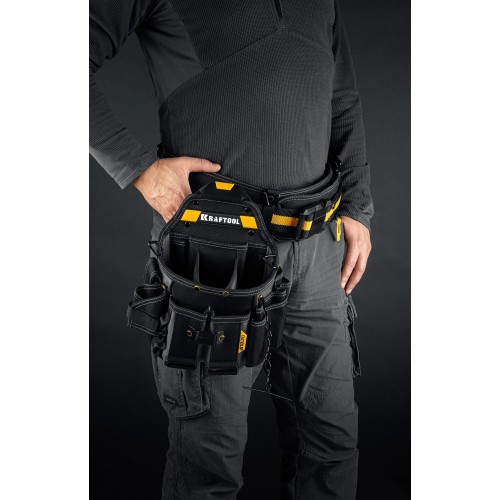 KRAFTOOL KPB-23 с быстросъёмным креплением FastClip, плечевой ремень, 23 кармана и петли, 290 х 310 мм, поясная сумка (38766)