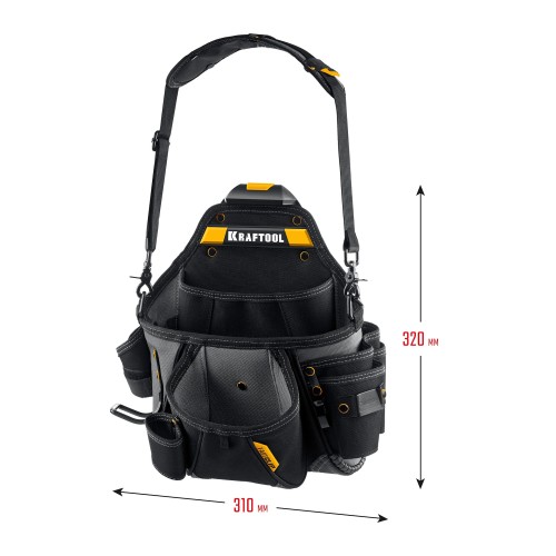 KRAFTOOL KPB-20 с быстросъёмным креплением FastClip, плечевой ремень, 20 карманов и петель, 320 х 310 мм, поясная сумка (38767)