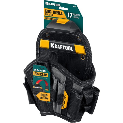 KRAFTOOL KH-17 большая, с быстросъёмным креплением, FastClip, 17 карманов и петель, кобура для шуруповерта (38768)