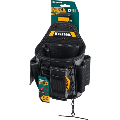 KRAFTOOL KP-13E с быстросъёмным креплением FastClip, 13 карманов и петель, 280 х 200 мм, поясная сумка (38772)