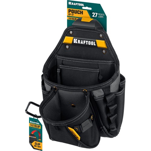 KRAFTOOL KP-27 с быстросъёмным креплением FastClip, 27 карманов и петли, 350 х 260 мм, поясная сумка (38773)