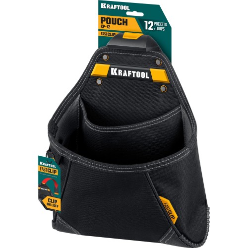 KRAFTOOL KP-12 с быстросъёмным креплением FastClip, 12 карманов и петель, 260 х 340 мм, поясная сумка (38774)