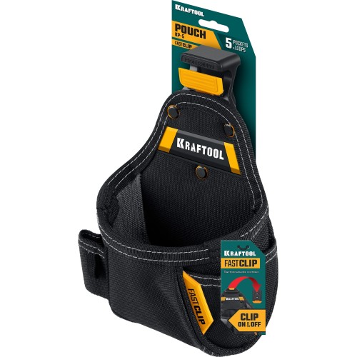 KRAFTOOL KP-5 с быстросъёмным креплением FastClip, 5 карманов и петель, 150 х 190 мм, поясная сумка (38778)