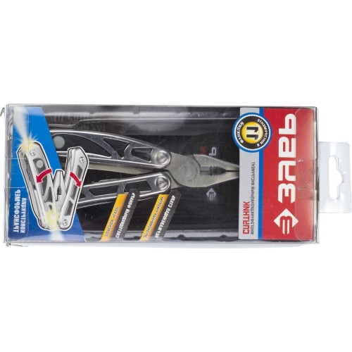 ЗУБР СПУТНИК, мультитул с подсветкой, 11 в 1, металлические ручки, нейлоновый чехол, 110 мм, ПРОФЕССИОНАЛ (47770)